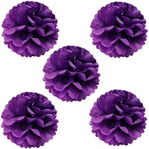 Blogger 5pcs 10"/25cm Set of 5 Tissue Paper Pom Poms Flower Ball Party Decorations for Weddings Flowers, Nursery Decor, Birthday Parties and Baby Showers(Purple)
