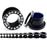 Details zu "Flesh Tunnel Acryl SCHWARZ *wei&szlig;e Kristalle* Ohr Piercing - w&auml;hle deinen Wunschdurchmesser in mm"