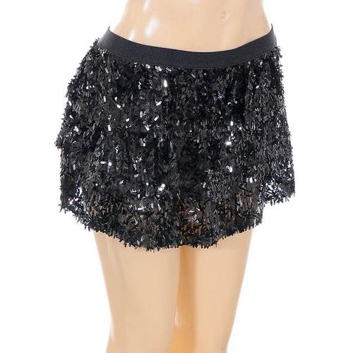 Short Layered Sequined Black Mini Skirt Size Small