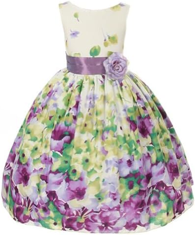 Kids Dream Lavender Flower Print Sash Easter Dress Little Girls 2T-12