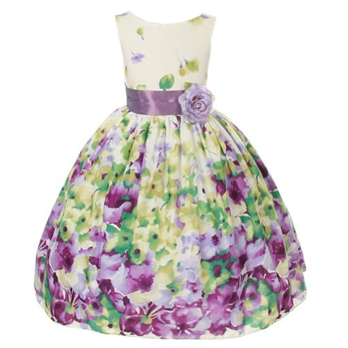 Kids Dream Lavender Flower Print Sash Easter Dress Little Girls 2T-12