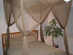 4 Poster / Four Corner Brown Bed Canopy Functional Mosquito Net Full Queen King
