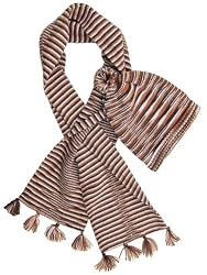 Handmade Alpaca Natural Fiber Scarf and Hat Set - Mocha Stripes [Apparel]