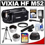 Canon Vixia HF M52 Flash Memory 1080p HD Digital Video Camcorder with 32GB Card + LED Video Light + Case + Tripod + Microphone + Telephoto & Wide-Angle Lenses + Accessory Kit