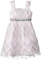 Girls A-line Polyester Lace-Up Glittering Jeweled Chevron Print Party Dress 