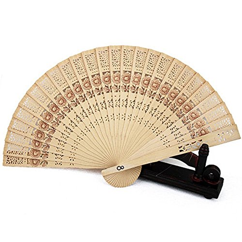 Topbeu Chinese Style Classic Handheld Folding Openwork Sandalwood Fan