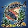 Two Fish Ocean Sea Indonesian Hand Dyed Batik Fabric Panel