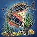 Two Fish Ocean Sea Indonesian Hand Dyed Batik Fabric Panel