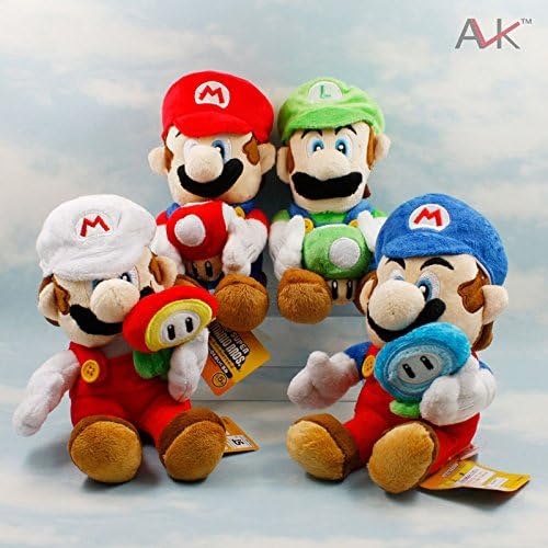 Gooband® Super Mario Bros Plush ICE Flower &amp; Mushrooms Doll Stuffed Animals Figure Cute Soft Collection Toy 17cm 4pcs a set