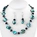 Blue-Green Faux Shell and Crystal Necklace and Earrings Set Fashion Jewelry
