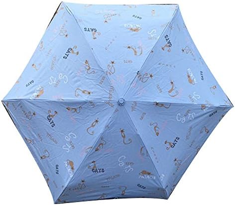 Ultra slim Light weight Five-Folding Small Princess Umbrella Compact Black Vinyl Coating Travel Mini Sun Rain Umbrella for Women Ladies Girls (Light Blue)