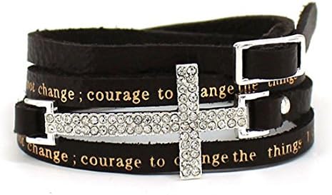 4031168 Serenity Prayer Leather Wrap Bracelet With Cross AA Al anon 12 Step