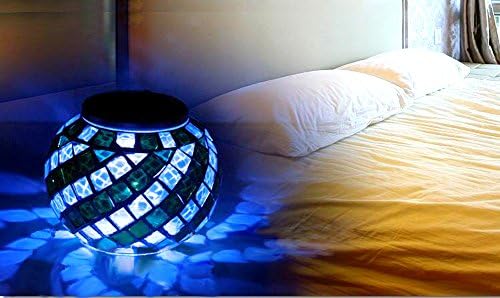 iHomeSet Solar Powered Waterproof Color-Changing Mosaic Table Lamp - Energy Saving Crystal Glass Globe Ball LED Night Light for Garden, Patio, Party, Yard, Outdoor - Elegant Home Indoor Decorations