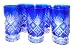Italian-Style Deluxe Cut-Glass Highball Hi-Ball Glasses (Set of 6) - Blue