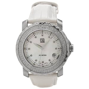 ESQ by Movado Women's Submersible Mother Of Pearl Dial White Leather Strap Watch #07101142
