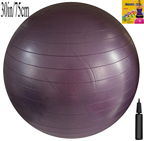 Fitness Ball: Purple, 30in/75cm Diameter, Includes 1 Ball +1 Pump + 1 Page Instruction Chart. No instructional DVD. (Exercise Gym Swiss Stability Ball)