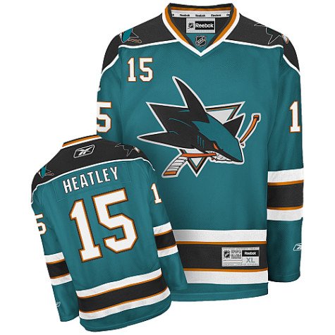 NHL Men's San Jose Sharks #15 Dany Heatley Reebok Edge Premier Player Jersey (Teal, Medium)