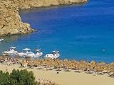 Aerial View of Super Paradise Beach, Mykonos, Cyclades Islands, Greece, Mediterranean Photographic Poster Print by Marco Simoni, 40x30