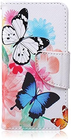 iPod touch 6 Case,iPod touch 5 Case,B2BY365 Colorful Synthetic Leather Wallet Case Flip Cover with Credit Card Slots Stand for iPod touch 5 6 (4"),free HD Clear Screen Protector (butterfly flowers)