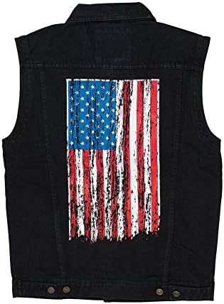 North 15 - Men's American Flag Denim Vest - Medium, Denim