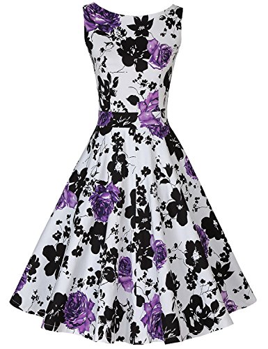 JUESE Women's Vintage 1950's Vintage Floral Spring Garden Picnic Party Cocktail Dress