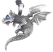 Blue Crystal Eye Dragon Whelp Pewter Pendant Necklace