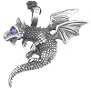 Blue Crystal Eye Dragon Whelp Pewter Pendant Necklace