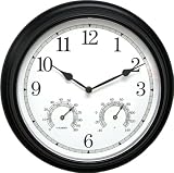 Outdoor Wall Clocks with Temperature, Humidity and Metal Black Frame 13.5