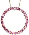 10k Gold 18" Thin Chain & 1" (25mm) tall Circle of Life Pendant, w/ 1.80 Carats Brilliant Cut Lab Created Pink Sapphire Stones