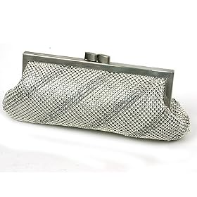 Click here to buy Whiting&Davis -- *Dimple Mesh Clutch with Swarovski Crystals Silver 1 5626 -- Handbags by Whiting&Davis.