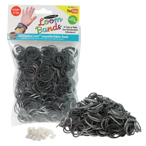 Loom Rubber Bands - 600 Metallic Shimmer Rubber Band Refill Pack with Clips (Silver) - 100% Latex Free
