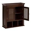 Elegant Home Fashions Wall Cabinet with Cane-Paneled Doors and Storage Cubbies, Espresso