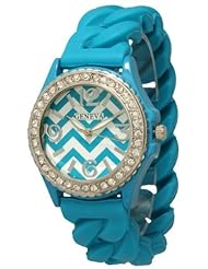 Womens Geneva Rhinestone-accented Braided Silicone Stretch Watch Chevron Design - Turquoise