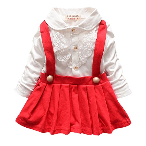 Weixinbuy Baby Girl's Cotton Lapel Pleated Long Sleeve Ruffle Dress