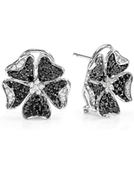 1.25 Carat (ctw) 14k White Gold Black & White Round Diamond Ladies Flower Stud Earrings 1 1/4 CT