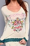 IMAGE OF Ed Hardy Intimates Long Sleeve with lace details (LARGE, Sandshell)