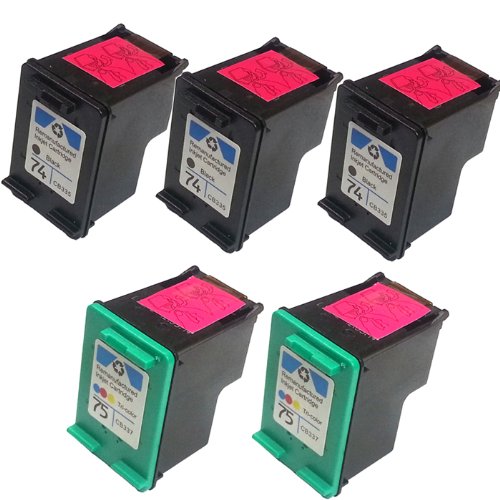 HI-VISION HI-YIELDS Remanufactured Ink Cartridge Replacement for HP 74 + 75 (3 Black, 2 Color, 5-Pack) On Sale