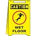 Accuform Signs MF111 Plastic Free-Standing Fold-Ups Floor Safety Sign, Legend "CAUTION WET FLOOR" with Graphic, 12" Width x 20" Height x 0.125" Thickness, Black/Red on Yellow