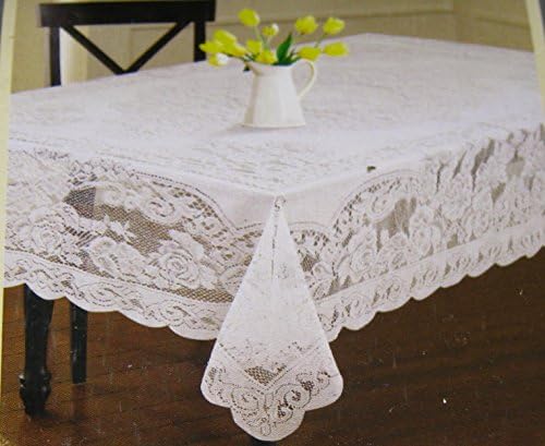 Floral Lace White Tablecloths- Assorted Sizes- Square, Oblong and Round-100% Polyester (70 Round)
