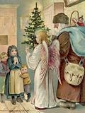 Postcard Christmas Card Showing Children by Christmas Tree Greeting Angel and Santa Claus Photographic Poster Print