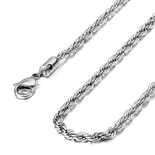 Besteel 4mm Mens Womens Stainless Steel Twist Rope Chain Necklace 18-36 inch (22 Inches)