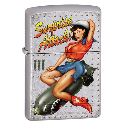 Zippo Surprise Attack-Pin Up Girl Satin Chrome Lighter, 7291