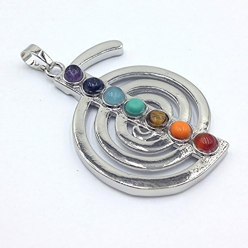 ROVAO 7 Chakra Natural Crystal Musical Symbols Power Healing Point Chakra Pendant with 22" Stainless Steel Chain for Necklace
