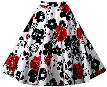 DLSVINTAGE Women Pleated 50s Skirts Floral Midi Vintage Skirts (XXL, White Flora)