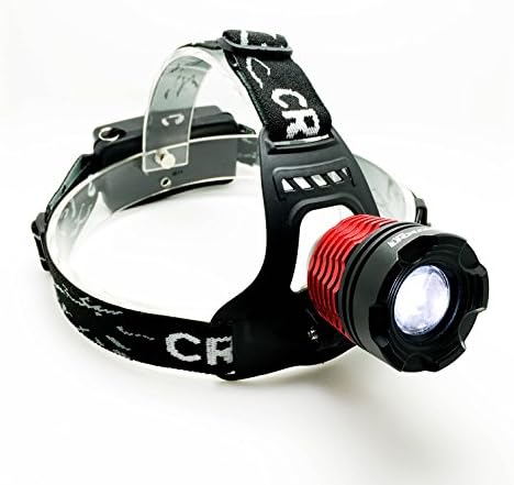 Hands-free Flashlight, 5W LED Headlamp Headlight, Zoomable Spotlight Floodlight, 3 Modes Water Resistant Head Lamp Light for Walking Dogs Cats Camping Running Hunting Fishing and Emergency Light (Red)