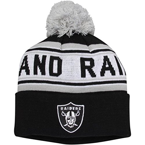 NFL Team Apparel Cuffed Knit Beanie Hat with Pom - Infant/Toddler & Kids Size (Oakland Raiders, Infant/Toddler)
