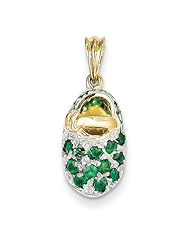 14k Yellow Gold Prong-Set May/Emerald Baby Shoe Charm. Gold Wt- 2.4g.