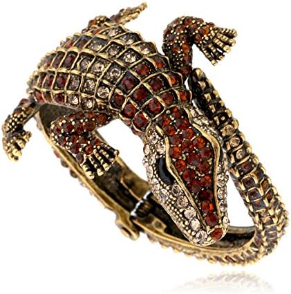 KAYMEN FASHION JEWELLERYAntique Gold Rhinestone Statement Cuff Bracelets Animal Crocodile Vintage Bangle for Women