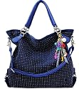 KCMODE Ladies Blue Fashion Designer Diamante Slouch Handbag