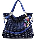 KCMODE Ladies Blue Fashion Designer Diamante Slouch Handbag